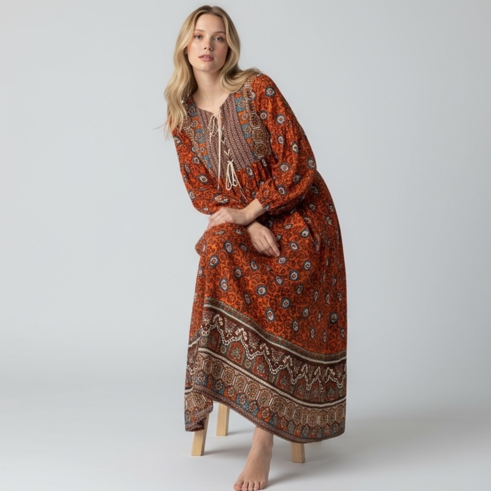 Vintage 70’s Boho Maxi Dress in Sienna | Size 6